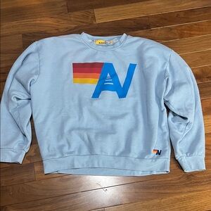 Aviator Nation Light Blue Sweatshirt with Multicolor size Large